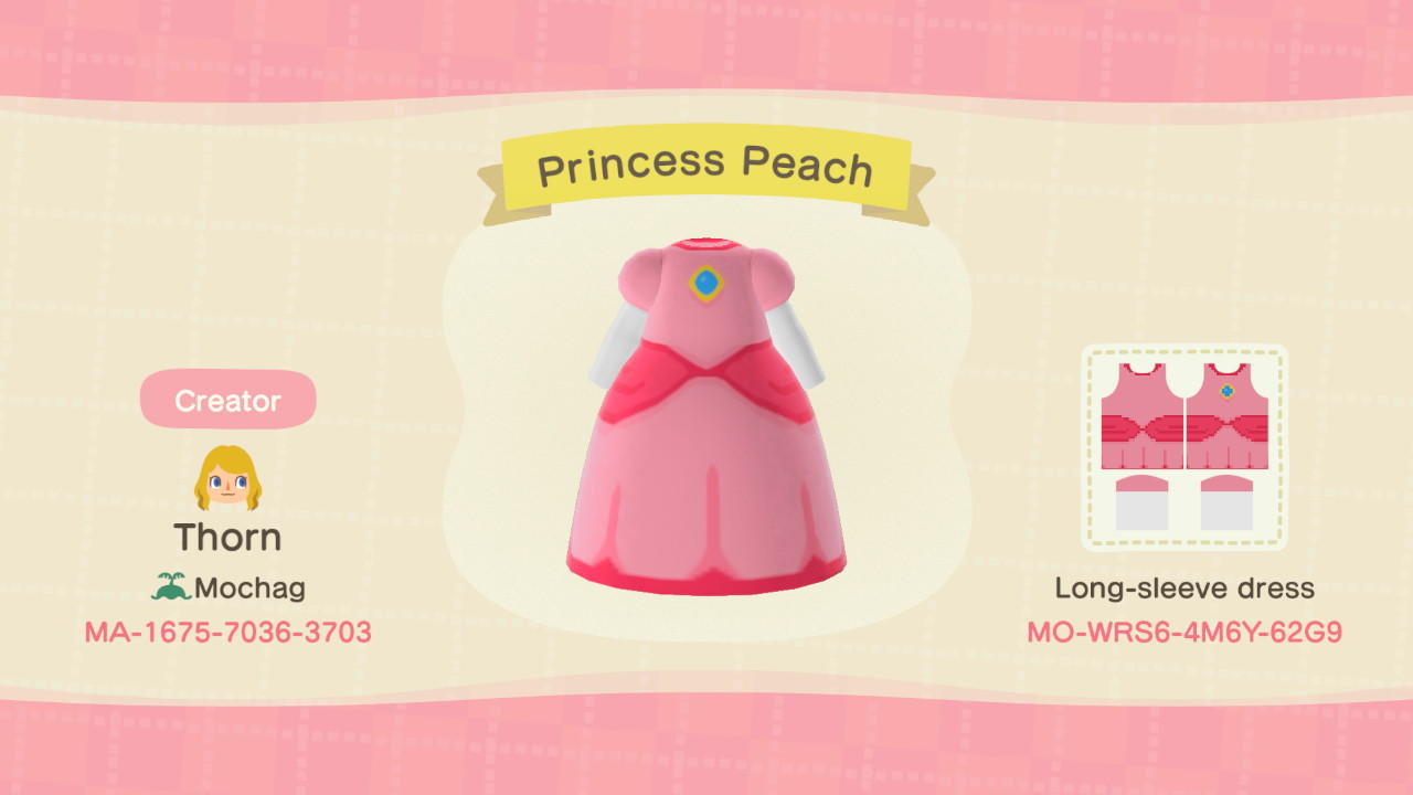 Animal Crossing Design Code: MO-WRS6-4M6Y-62G9 Princess Peach