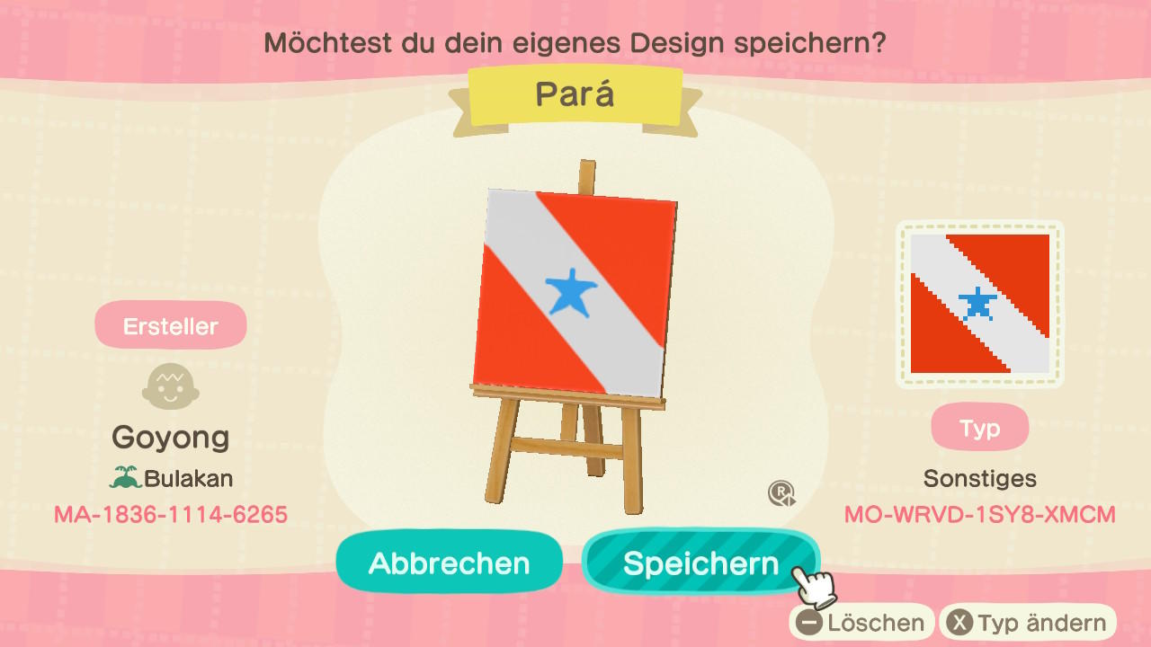 Animal Crossing Design Code: MO-WRVD-1SY8-XMCM Pará