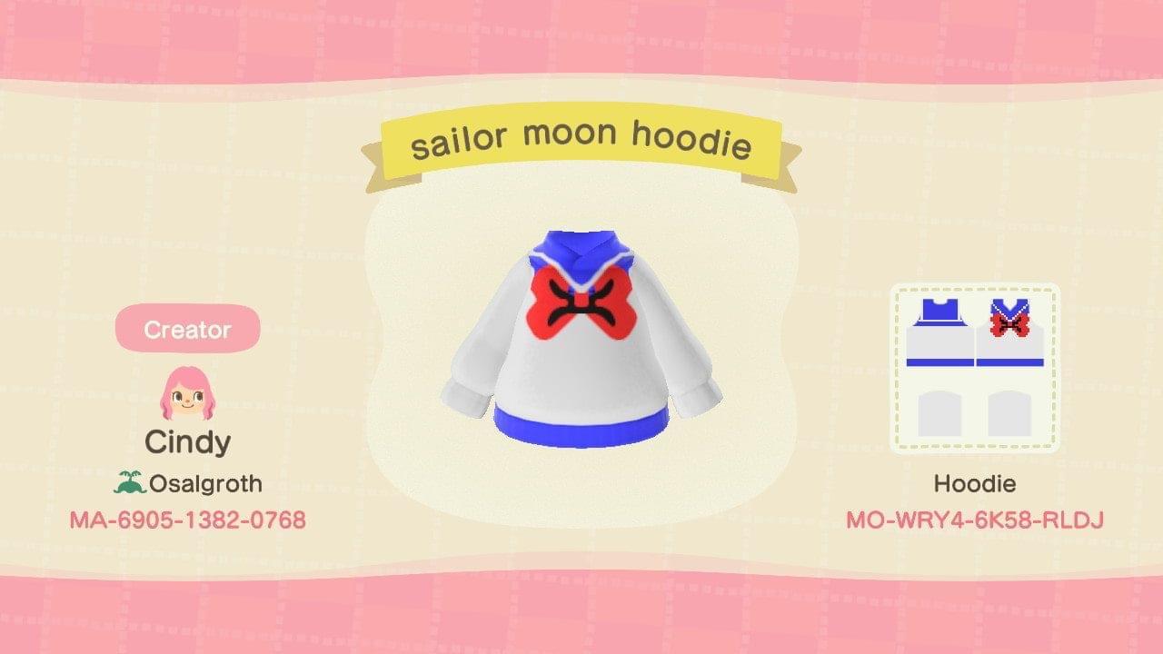 Animal Crossing Design Code: MO-WRY4-6K58-RLDJ Sailor Moon Hoodie