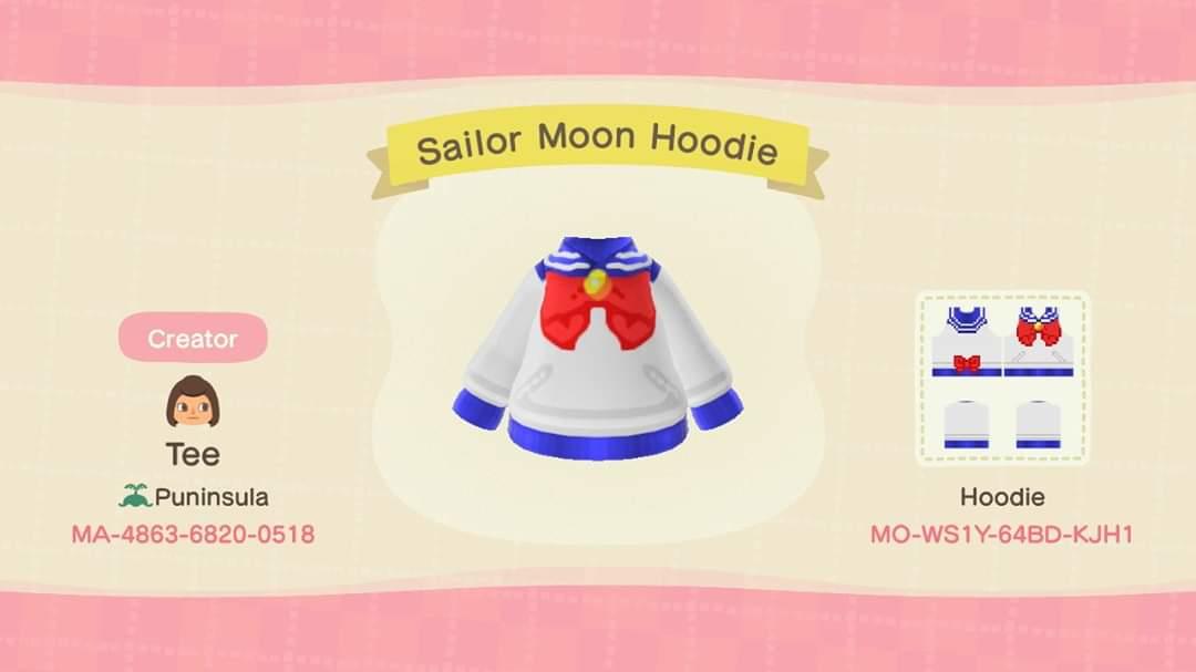 Animal Crossing Design Code: MO-WS1Y-64BD-KJH1 Sailor Moon Hoodie