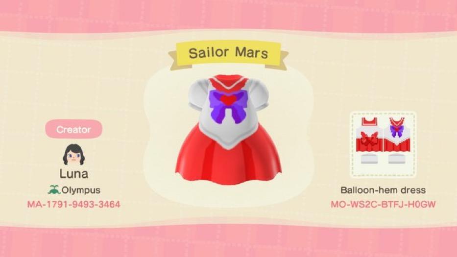 Animal Crossing Design Code: MO-WS2C-BTFJ-H0GW Sailor Mars