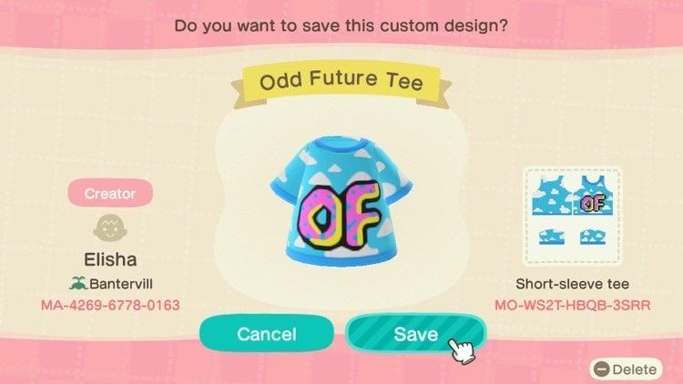 Animal Crossing Design Code: MO-WS2T-HBQB-3SRR Odd Future Shirt