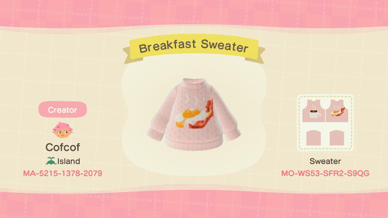 Animal Crossing Design Code: MO-WS53-SFR2-S9QG Breakfast Sweater