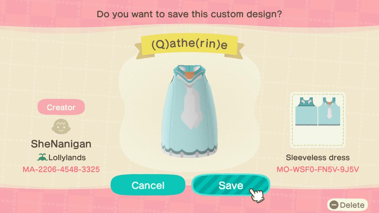 Animal Crossing Design Code: MO-WSF0-FN5V-9J5V (Q)athe(rin)e