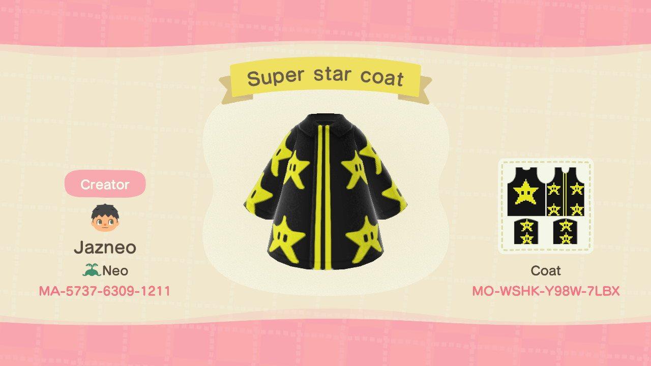 Animal Crossing Design Code: MO-WSHK-Y98W-7LBX Super Star Coat