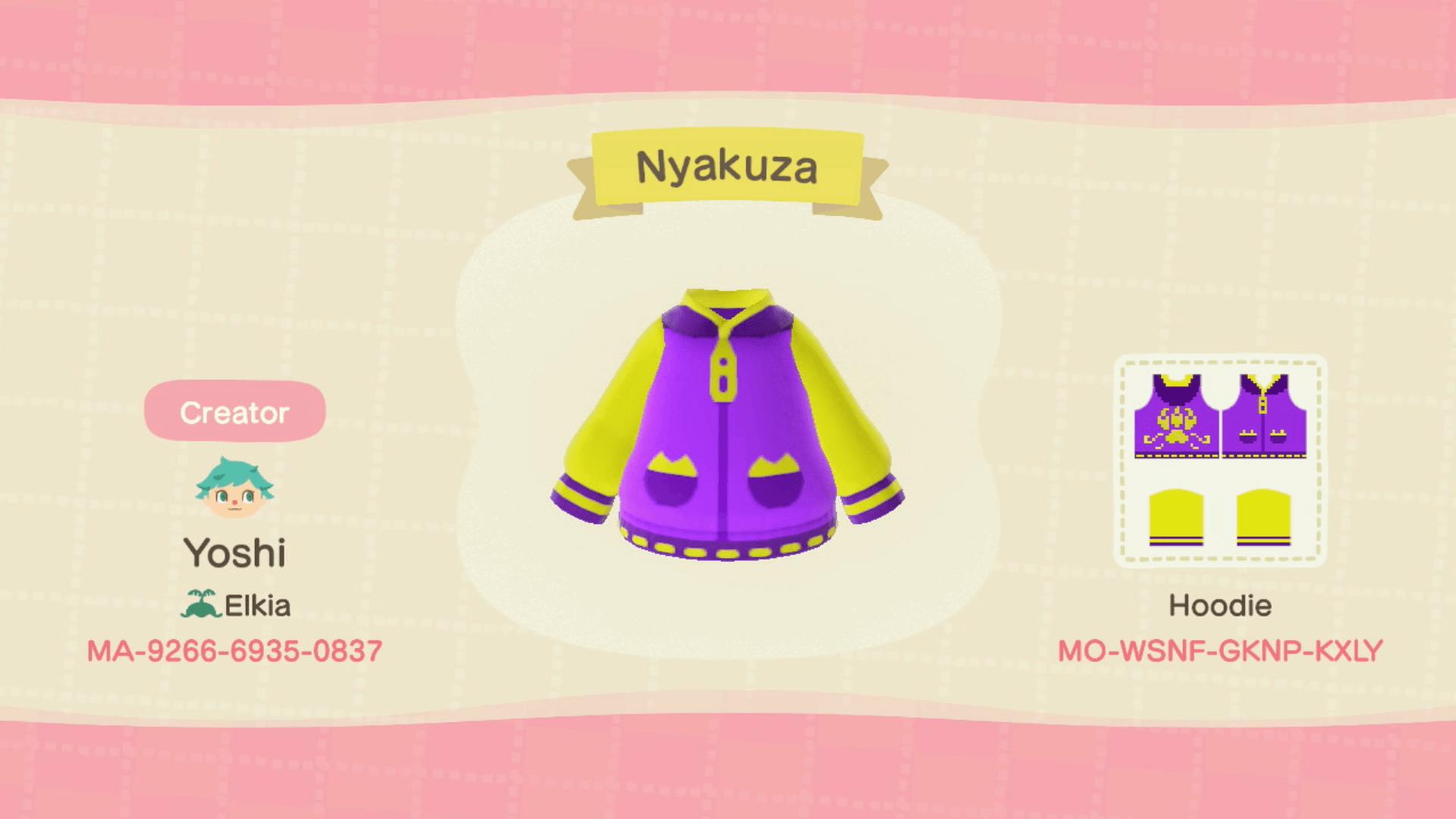 Animal Crossing Design Code: MO-WSNF-GKNP-KXLY Nyakuza