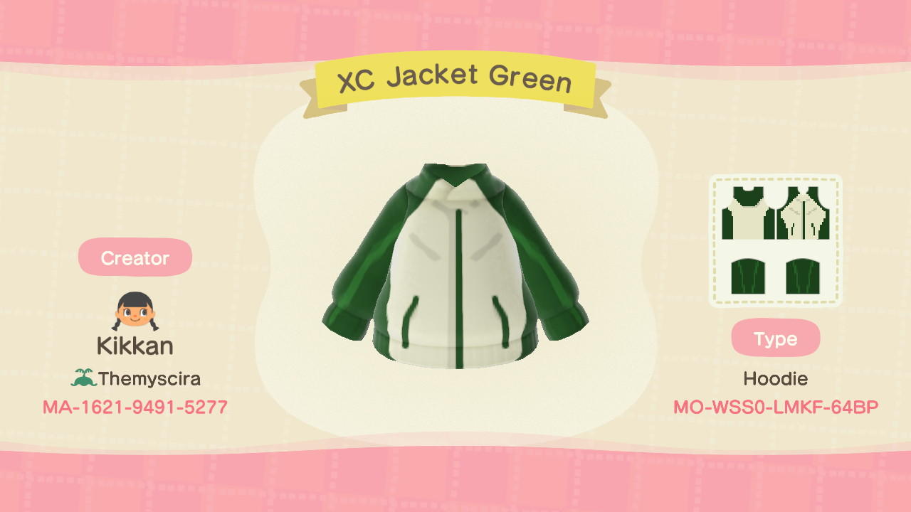 Animal Crossing Design Code: MO-WSS0-LMKF-64BP XC Jacket Green