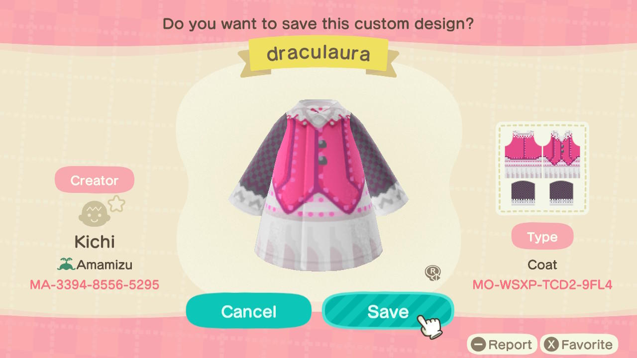 Animal Crossing Design Code: MO-WSXP-TCD2-9FL4 Draculaura