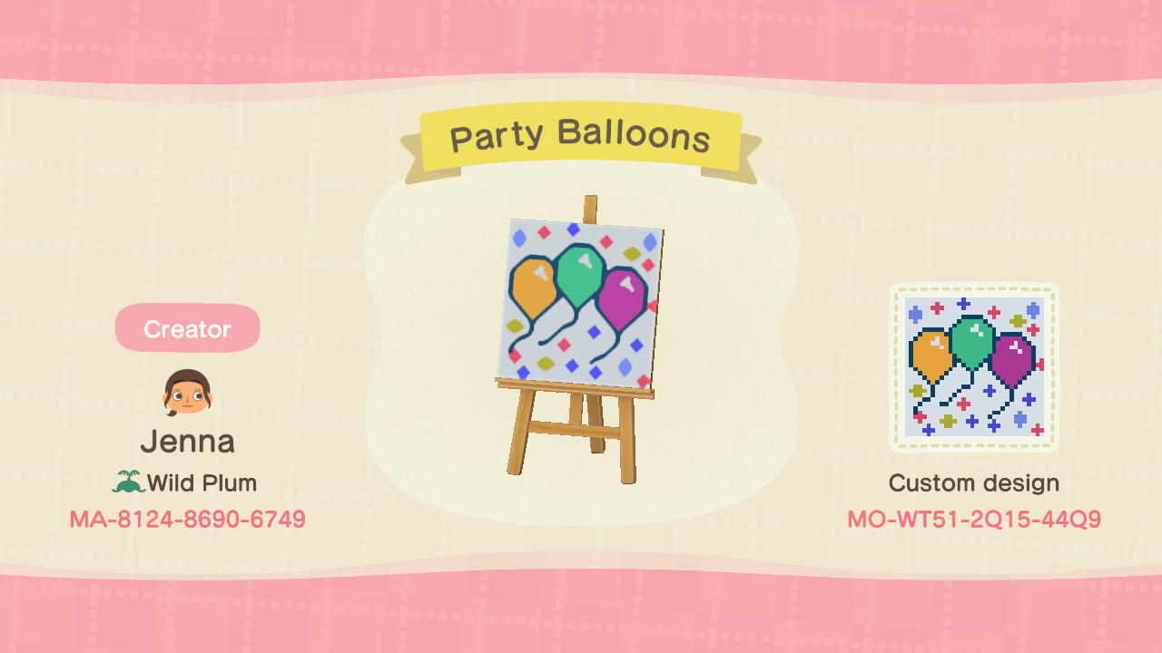 Animal Crossing Design Code: MO-WT51-2Q15-44Q9 Party Balloons