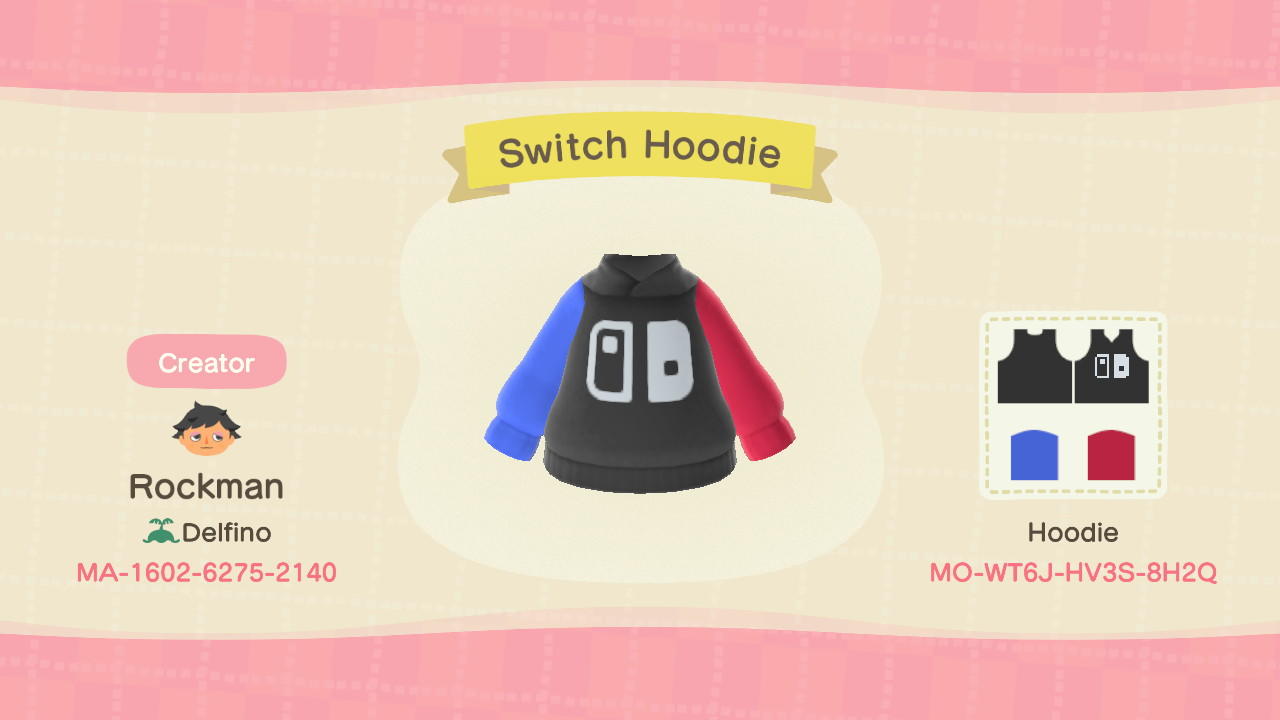Animal Crossing Design Code: MO-WT6J-HV3S-8H2Q Switch Hoodie