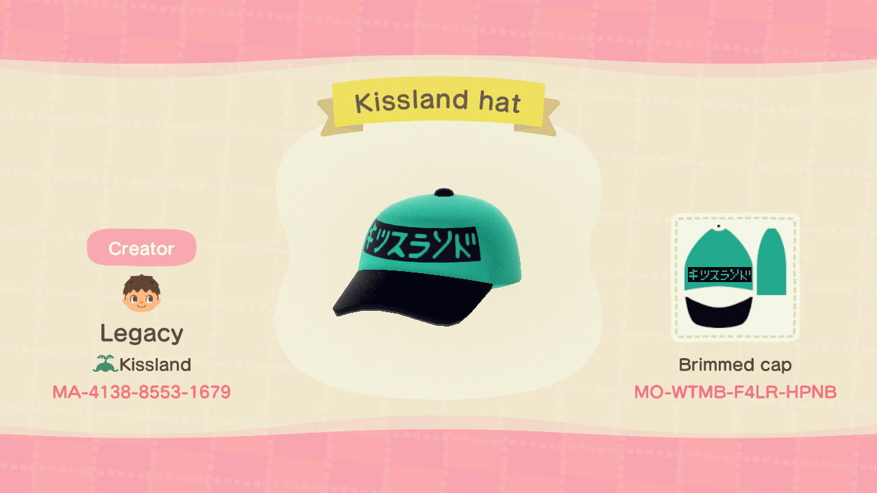 Animal Crossing Design Code: MO-WTMB-F4LR-HPNB Kids land hat