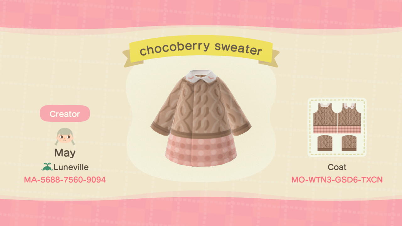 Animal Crossing Design Code: MO-WTN3-GSD6-TXCN chocoberry sweater