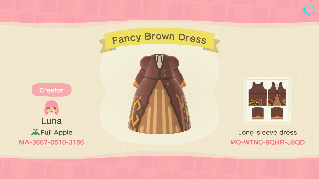 Animal Crossing Design Code: MO-WTNC-9QHR-J8QD Fancy Brown Dress