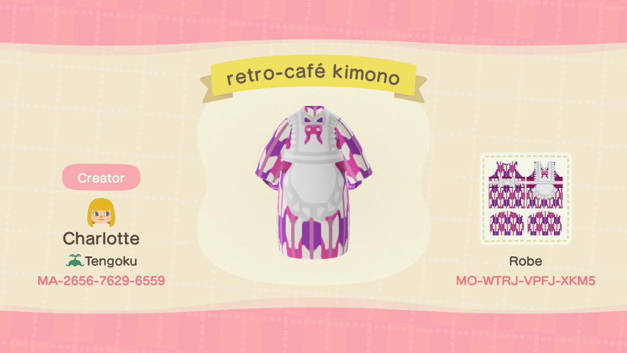 Animal Crossing Design Code: MO-WTRJ-VPFJ-XKM5 Retro-Cafe Kimono