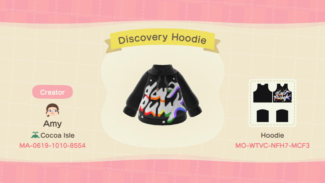 Animal Crossing Design Code: MO-WTVC-NFH7-MCF3 Discovery Hoodie