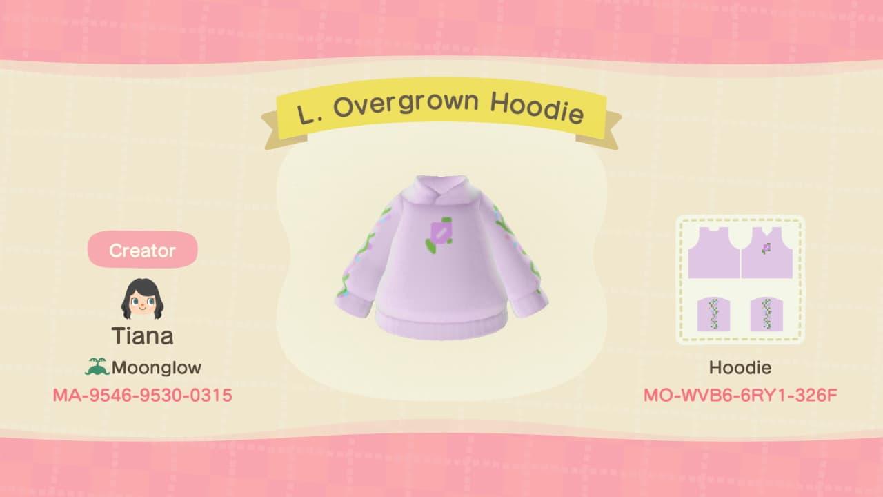 Animal Crossing Design Code: MO-WVB6-6RY1-326F L. Overgrown Hoodie