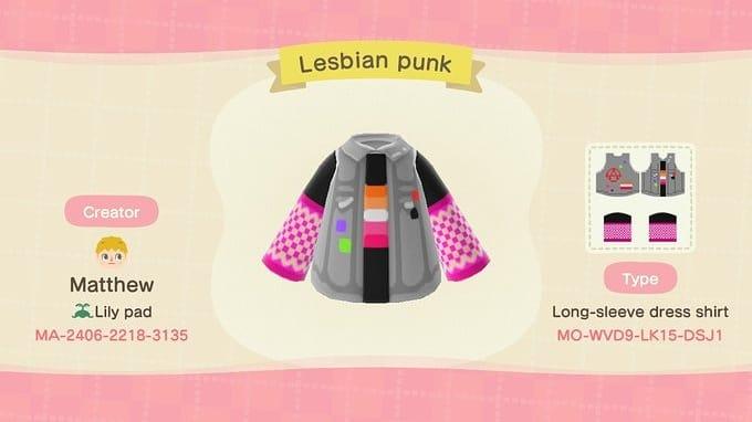 Animal Crossing Design Code: MO-WVD9-LK15-DSJ1 Lesbian punk