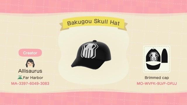 Animal Crossing Design Code: MO-WVFK-9LVF-DPJJ Bakugou Skull Hat