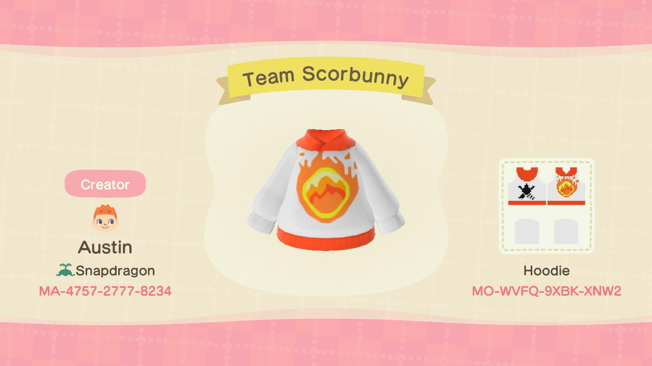 Animal Crossing Design Code: MO-WVFQ-9XBK-XNWZ Team Scorbunny