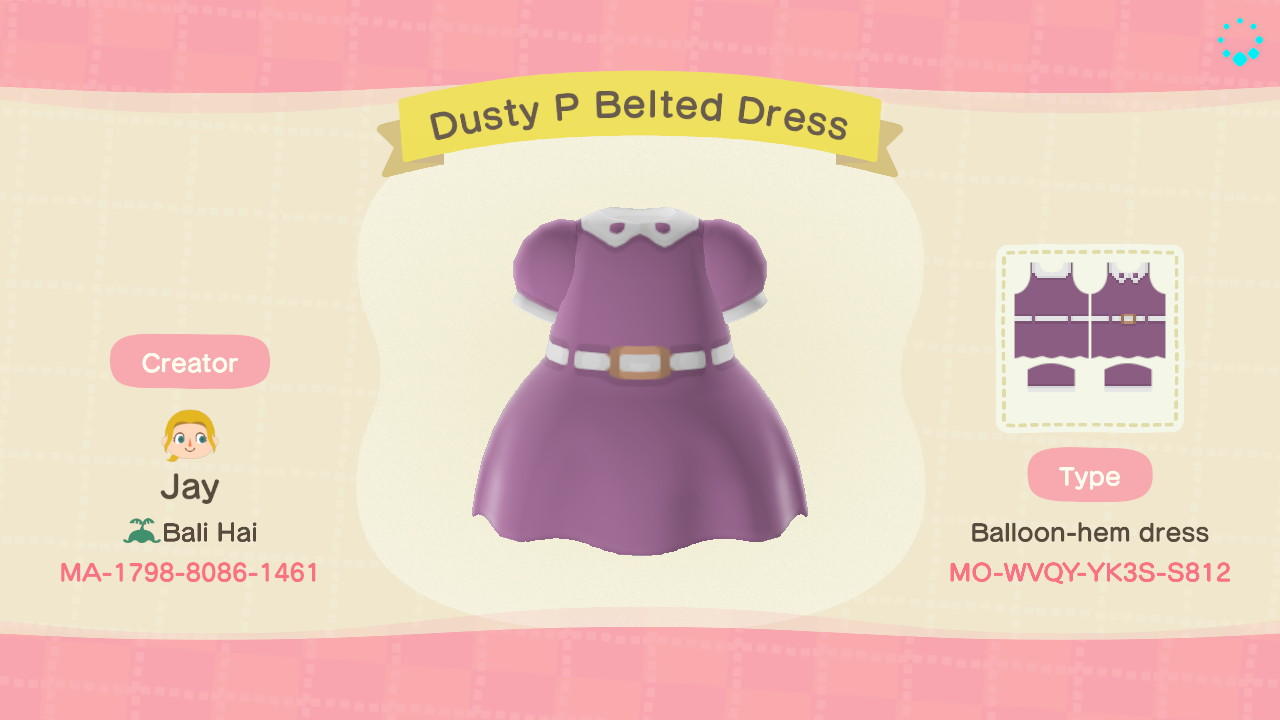 Animal Crossing Design Code: MO-WVQY-YK3S-S812 Dusty P Belted Dress