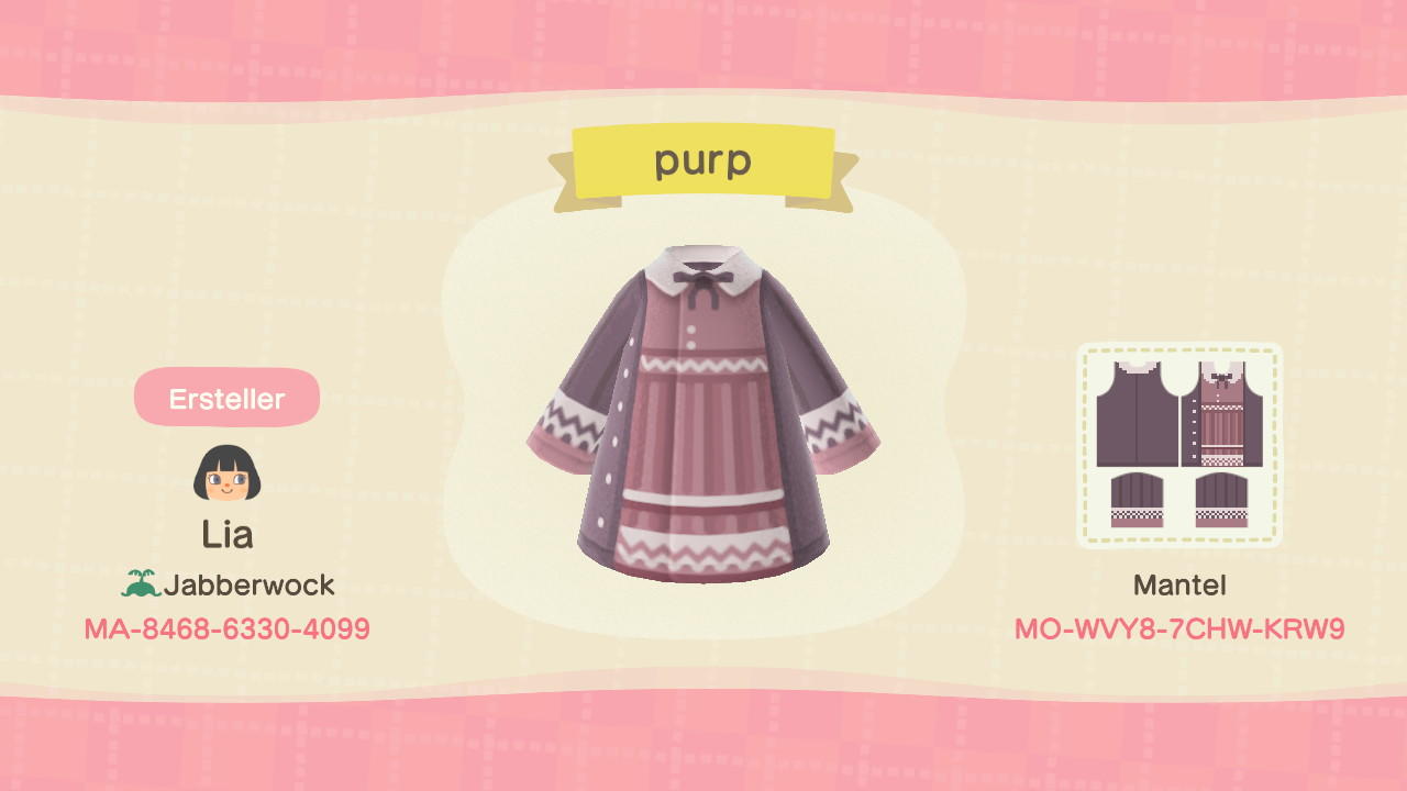 Animal Crossing Design Code: MO-WVY8-7CHW-KRW9 purp (dress)