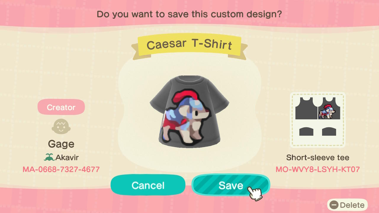 Animal Crossing Design Code: MO-WVY8-LSYH-KT07 Caesar T-Shirt