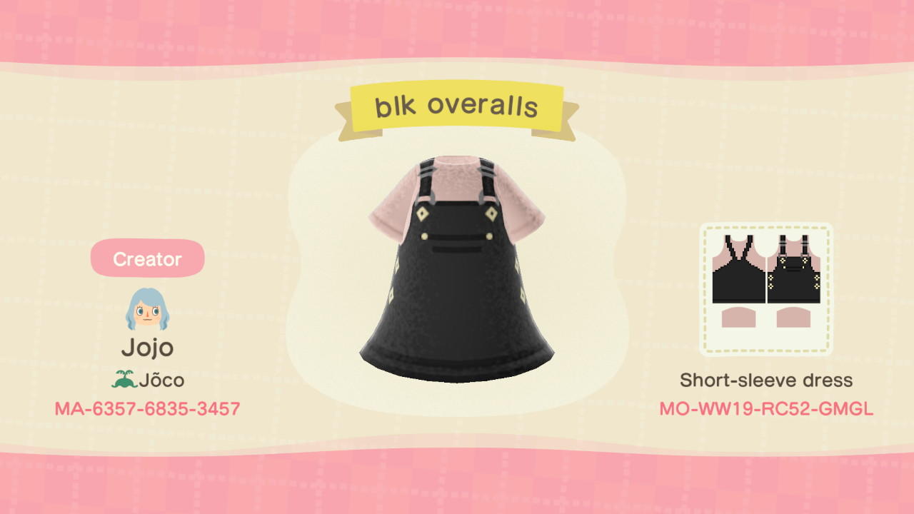 Animal Crossing Design Code: MO-WW19-RC52-GMGL blk overalls