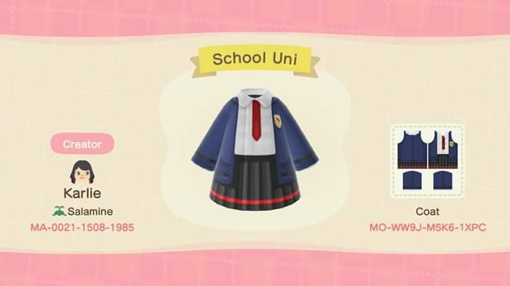 Animal Crossing Design Code: MO-WW9J-M5K6-1XPC School Uniform