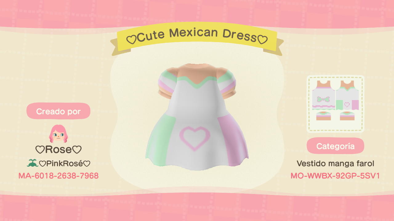 Animal Crossing Design Code: MO-WWBX-92GP-5SV1 Cute Mexican Dress