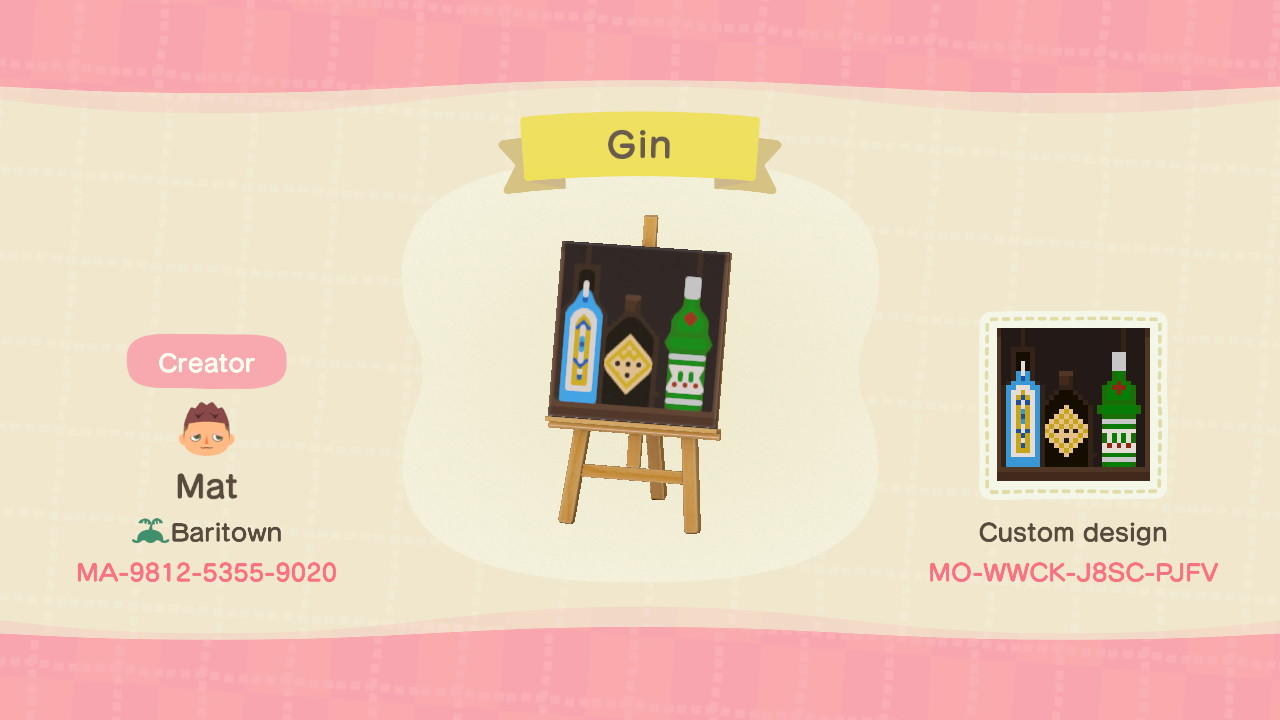 Animal Crossing Design Code: MO-WWCK-J8SC-PJFV Gin