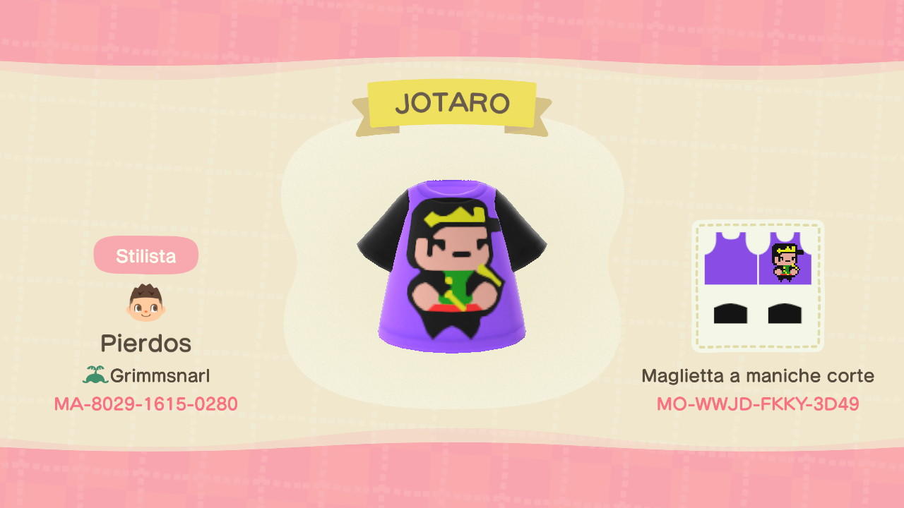 Animal Crossing Design Code: MO-WWJD-FKKY-3D49 Jotaro shirt