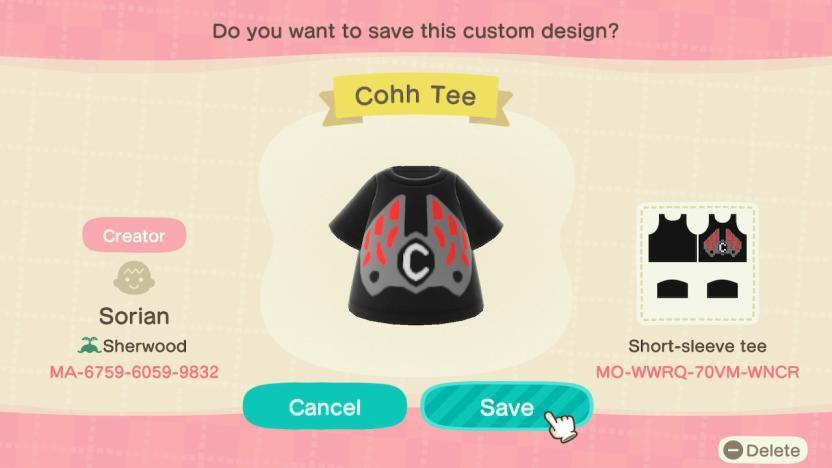 Animal Crossing Design Code: MO-WWRQ-70VM-WNCR Cohh Tee