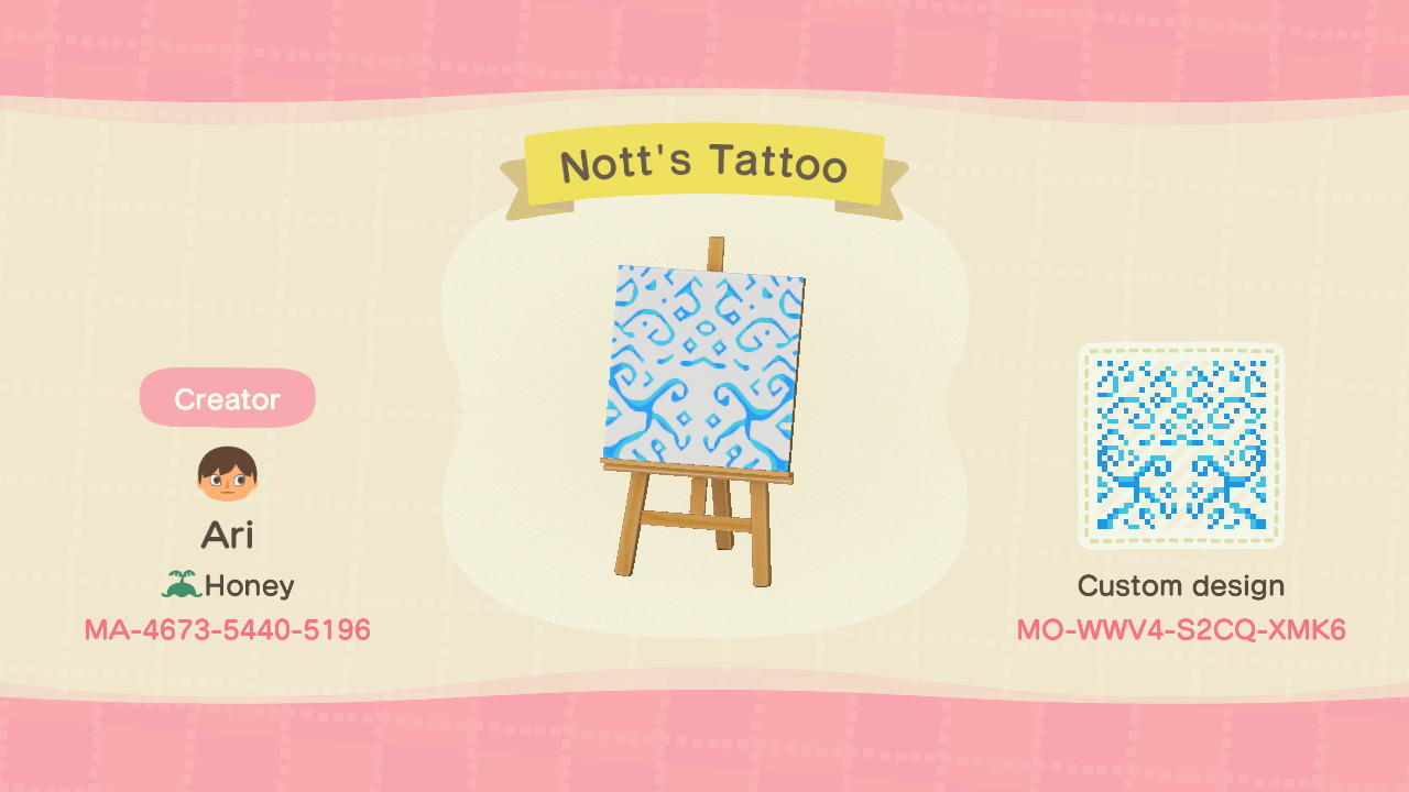 Animal Crossing Design Code: MO-WWV4-S2CQ-XMK6 Nott's Tattoo (FP)
