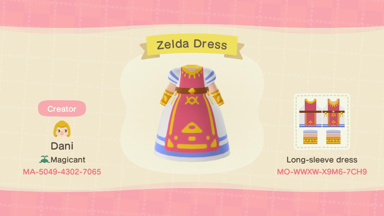 Animal Crossing Design Code: MO-WWXW-X9M6-7CH9 Zelda Dress