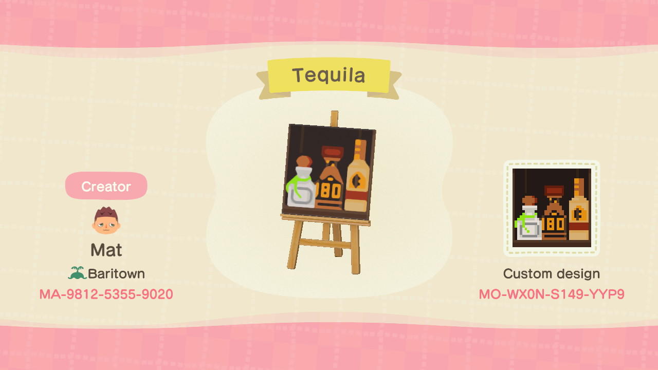 Animal Crossing Design Code: MO-WX0N-S149-YYP9 Tequila