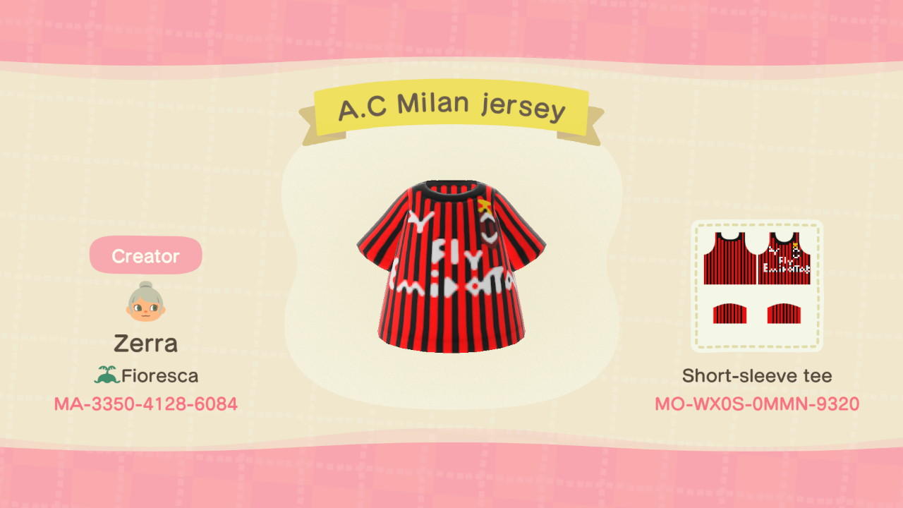 Animal Crossing Design Code: MO-WX0S-0MMN-9320 A.C Milan jersey