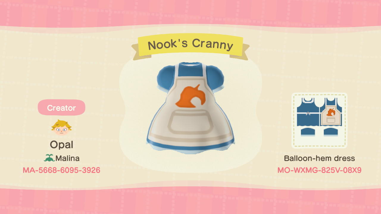 Animal Crossing Design Code: MO-WXMG-825V-08X9 Nook's Cranny dress