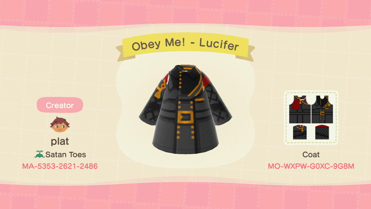 Animal Crossing Design Code: MO-WXPW-G0XC-9G8M Obey Me! - Lucifer