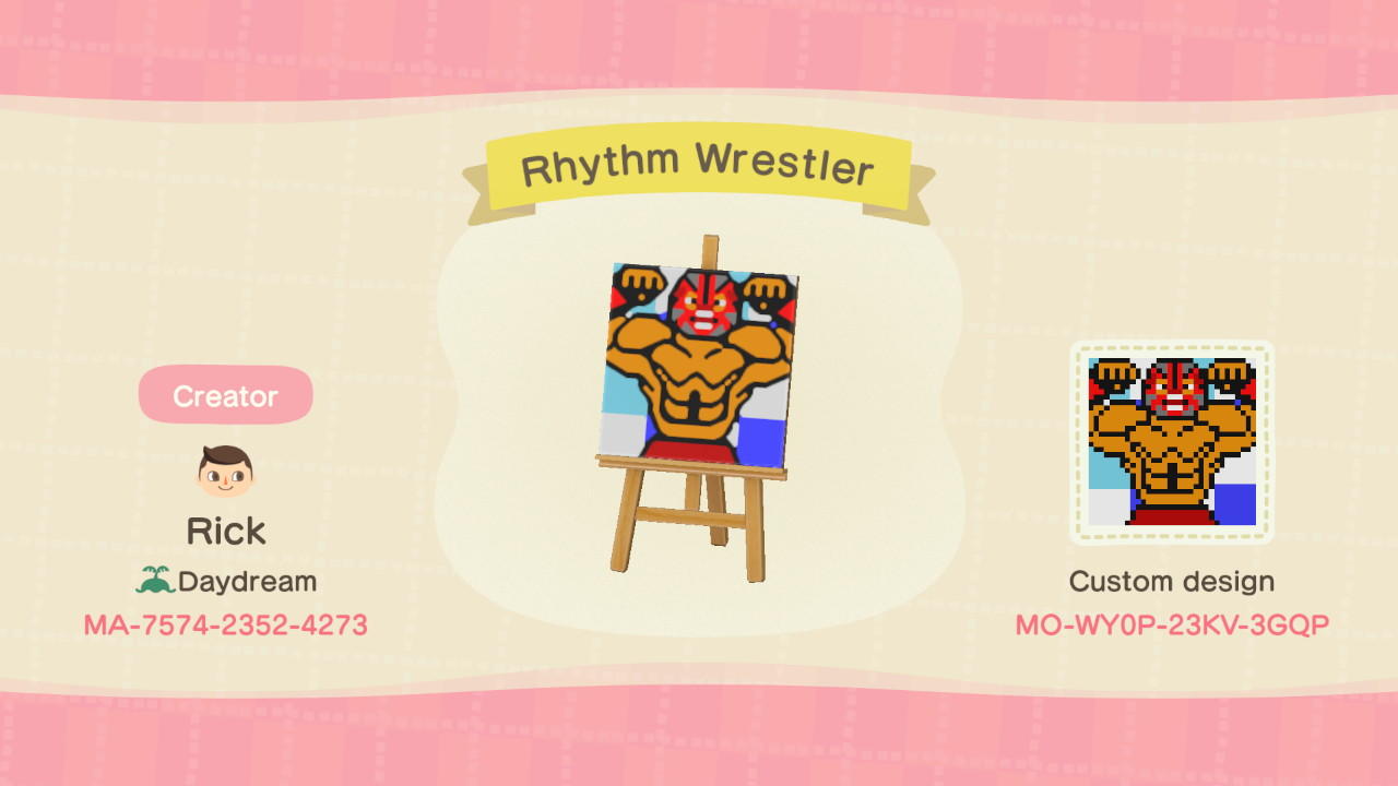 Animal Crossing Design Code: MO-WY0P-23KV-3GQP Rhythm Wrestler