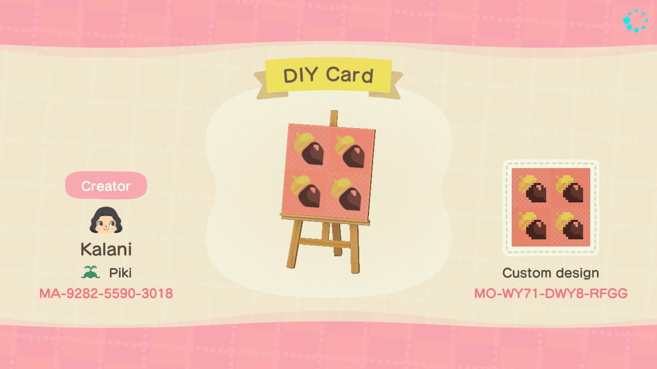 Animal Crossing Design Code: MO-WY71-DWY8-RFGG DIY Card