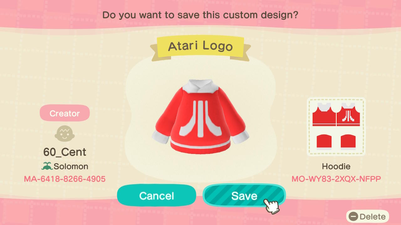 Animal Crossing Design Code: MO-WY83-2XQX-NFPP Atari Logo