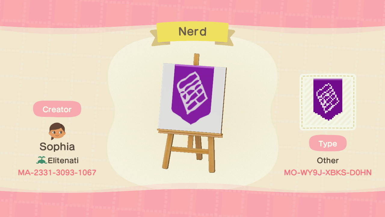 Animal Crossing Design Code: MO-WY9J-XBKS-D0HN Nerd