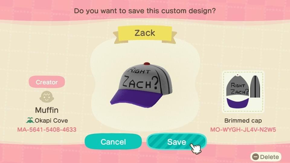 Animal Crossing Design Code: MO-WYGH-JL4V-N2W5 Zack