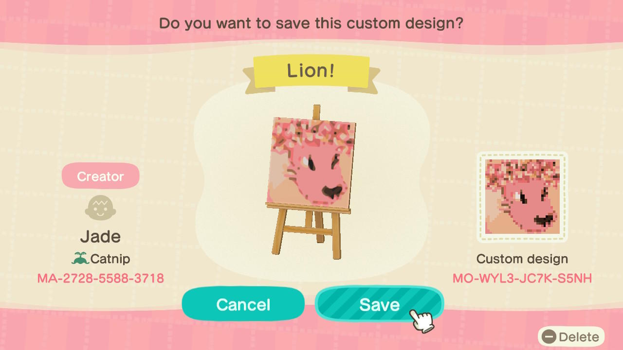 Animal Crossing Design Code: MO-WYL3-JC7K-S5NH Lion Steven Universe