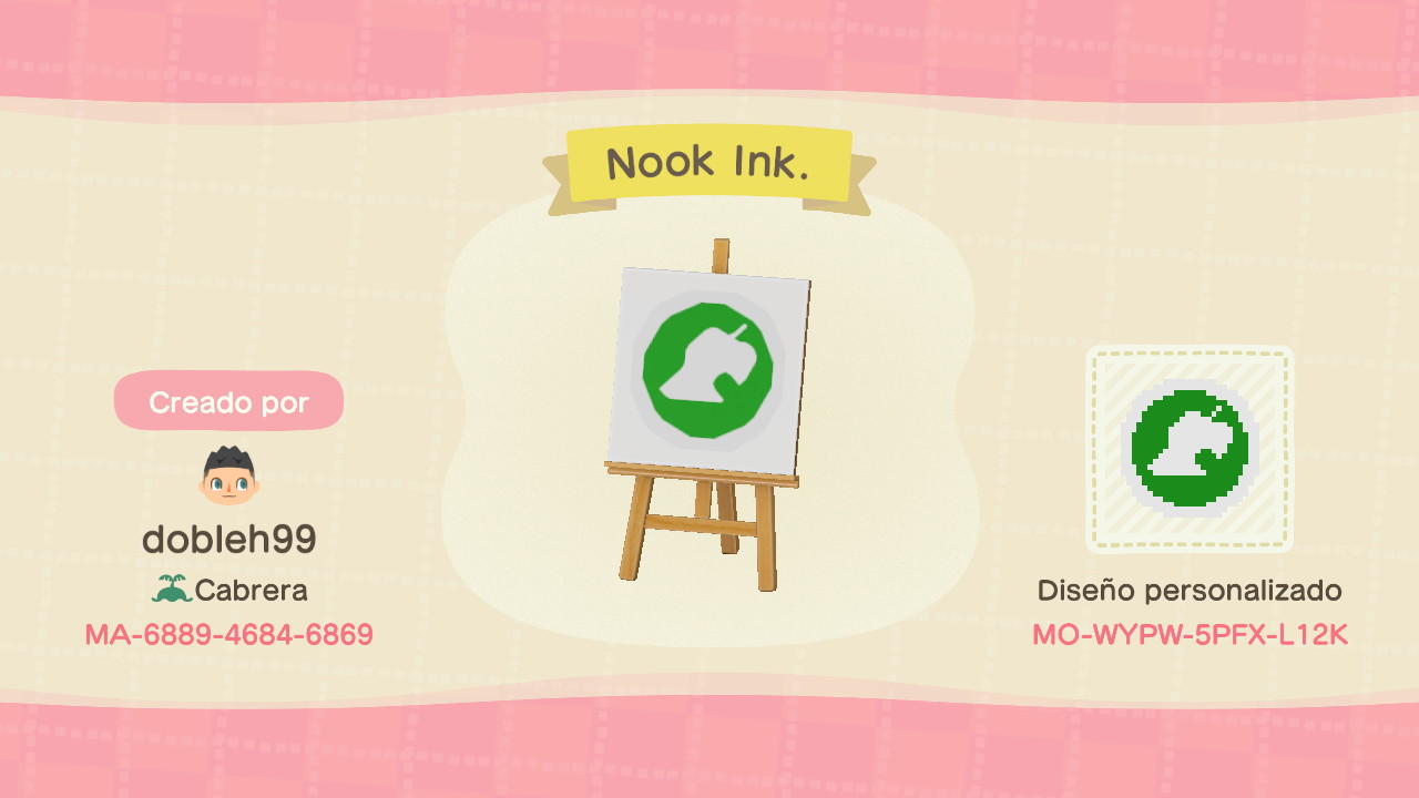 Animal Crossing Design Code: MO-WYPW-5PFX-L12K Nook Ink. Logo