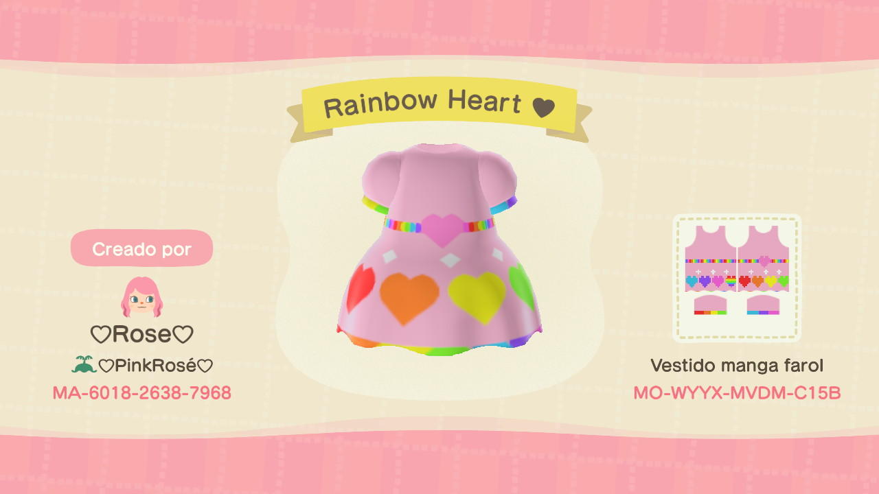 Animal Crossing Design Code: MO-WYYX-MVDM-C15B Rainbow Kawaii Dress
