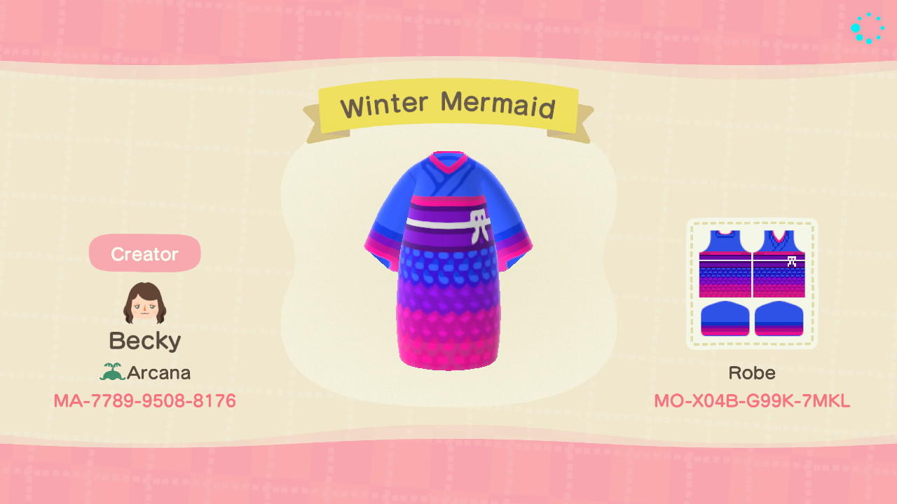Animal Crossing Design Code: MO-X04B-G99K-7MKL Winter Mermaid