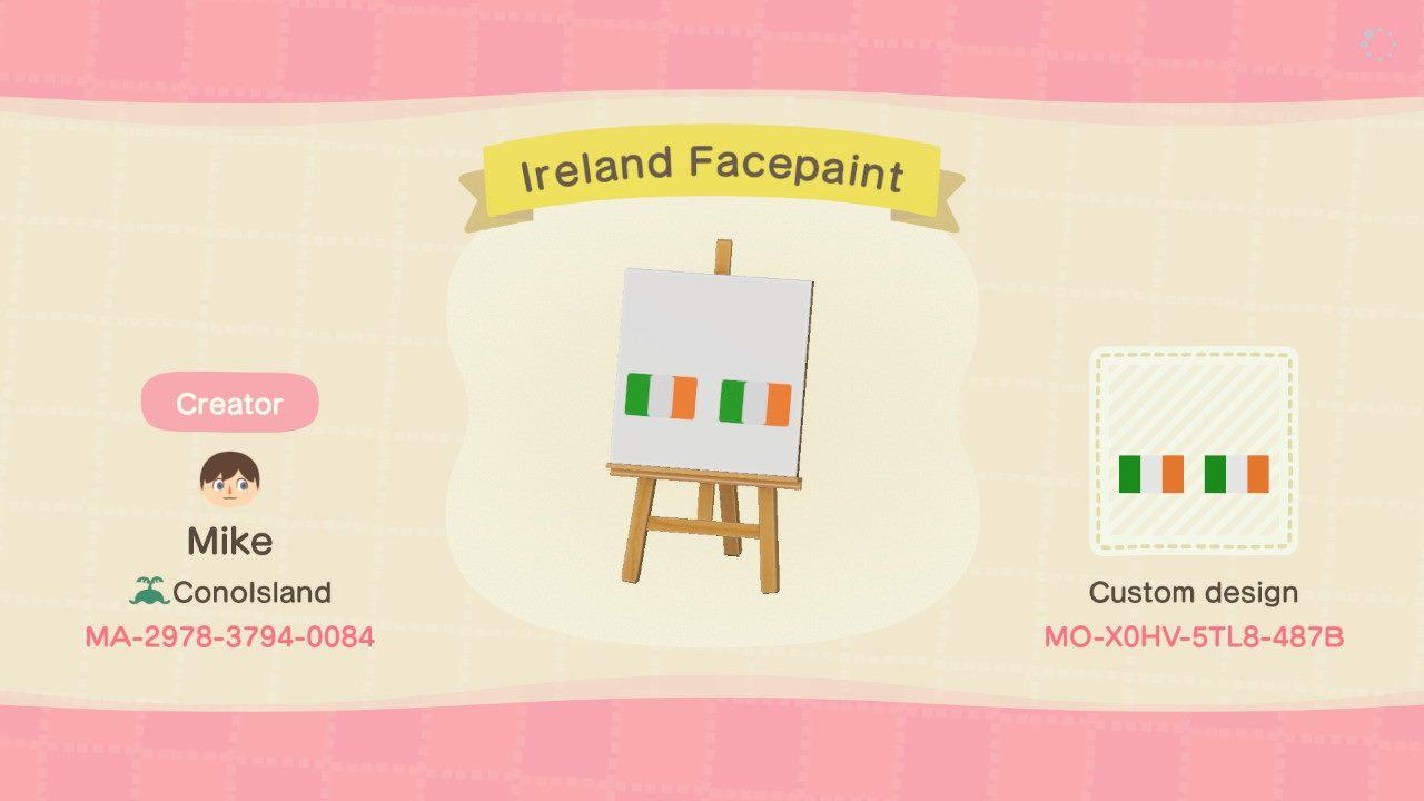 Animal Crossing Design Code: MO-X0HV-5TL8-487B Ireland Facepaint