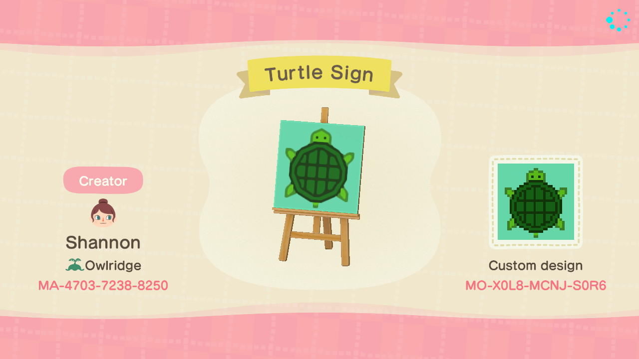 Animal Crossing Design Code: MO-X0L8-MCNJ-S0R6 Turtle Sign