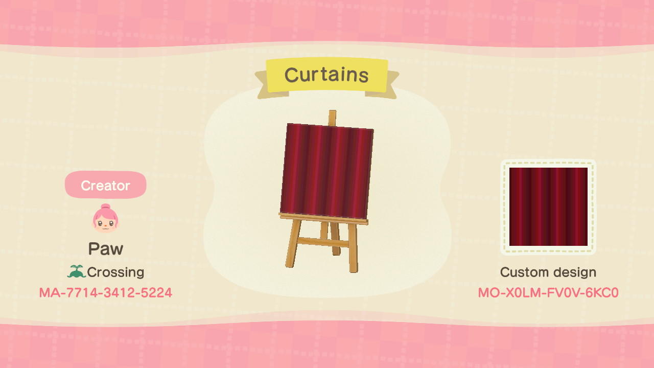 Animal Crossing Design Code: MO-X0LM-FV0V-6KC0 Curtains